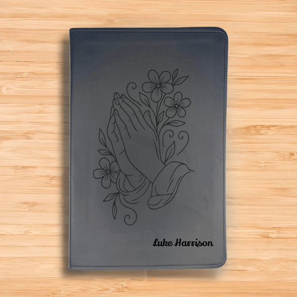 ESV Black Standard Size Thinline Holy Bible Large Print | Praying Hand With Flowers - Shepherds Shelf