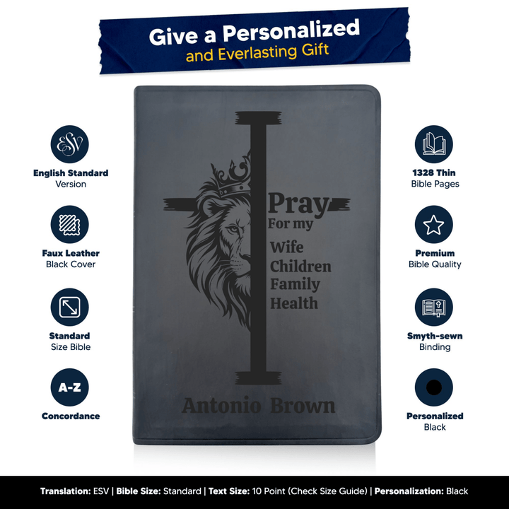 ESV Black Standard Size Thinline Holy Bible Large Print | Regal Lion Cross - Shepherds Shelf