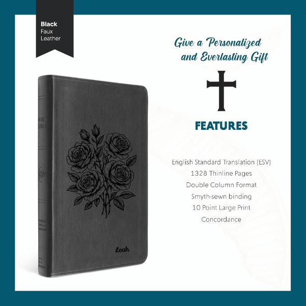 ESV Black Standard Size Thinline Holy Bible Large Print | Roses - Shepherds Shelf