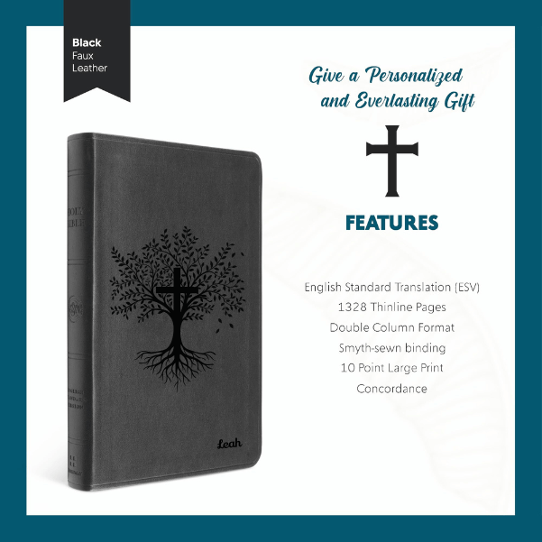 ESV Black Standard Size Thinline Holy Bible Large Print | Trees with Cross - Shepherds Shelf