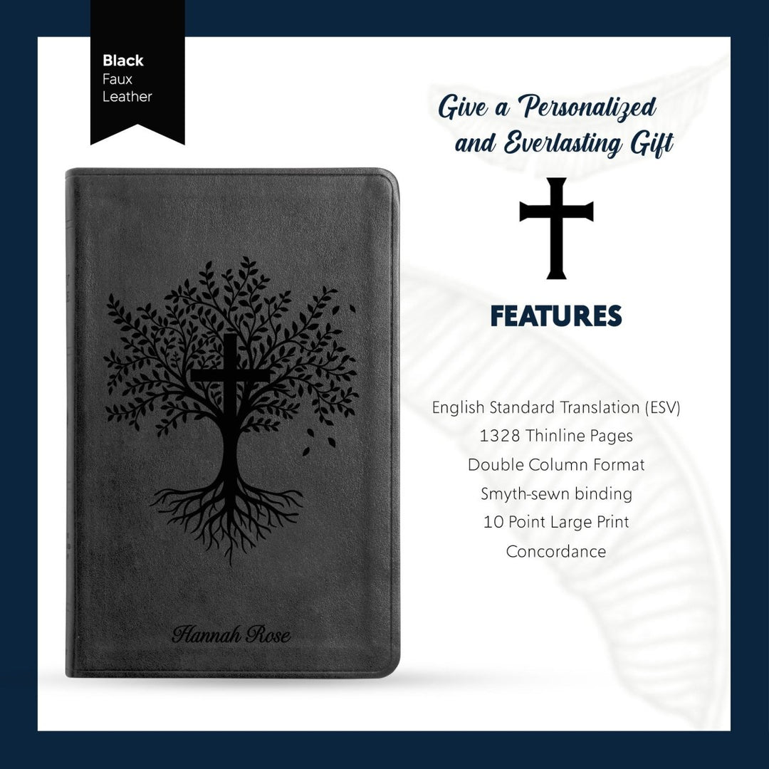 ESV Black Standard Size Thinline Holy Bible Large Print | Trees with Cross - Shepherds Shelf
