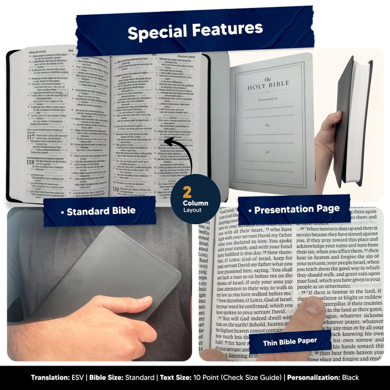 ESV Black Standard Size Thinline Holy Bible Large Print | USA