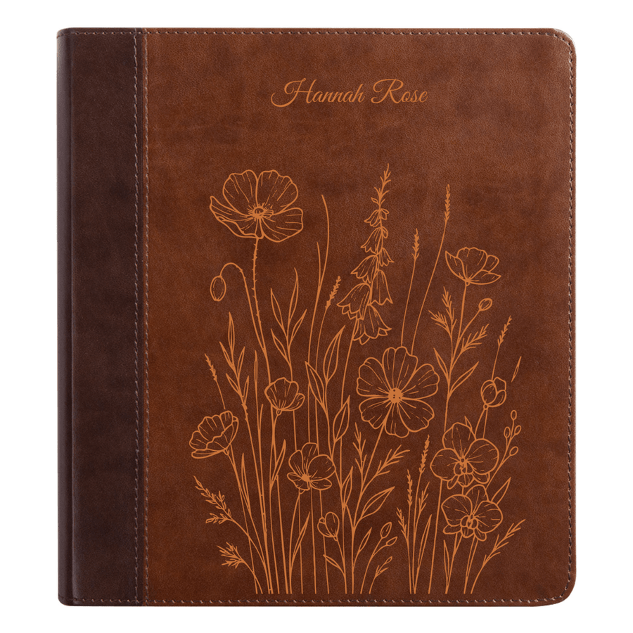ESV Brown Study Size Holy Bible Small Print | Bunch of Flowers - Shepherds Shelf