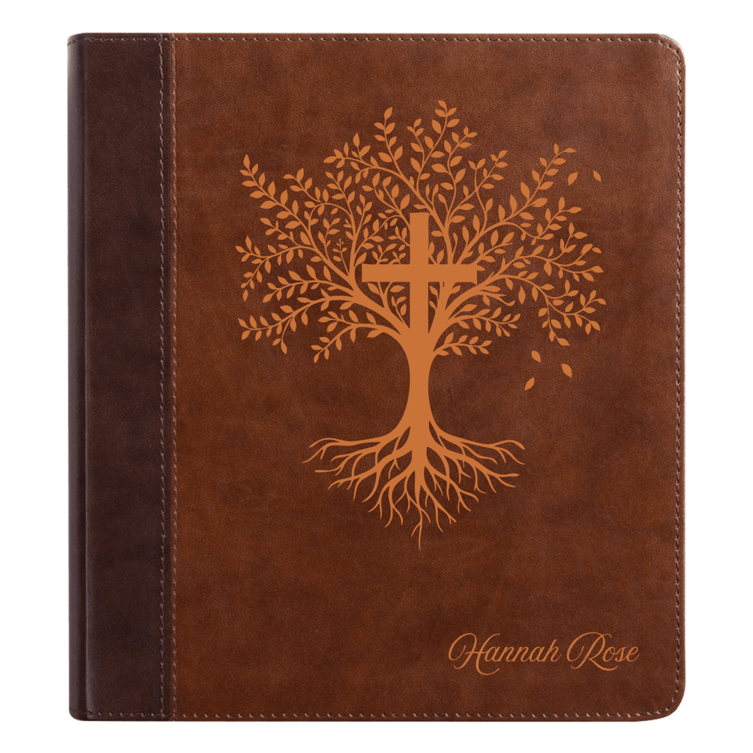 ESV Brown Study Size Holy Bible Small Print | Trees with Cross - Shepherds Shelf