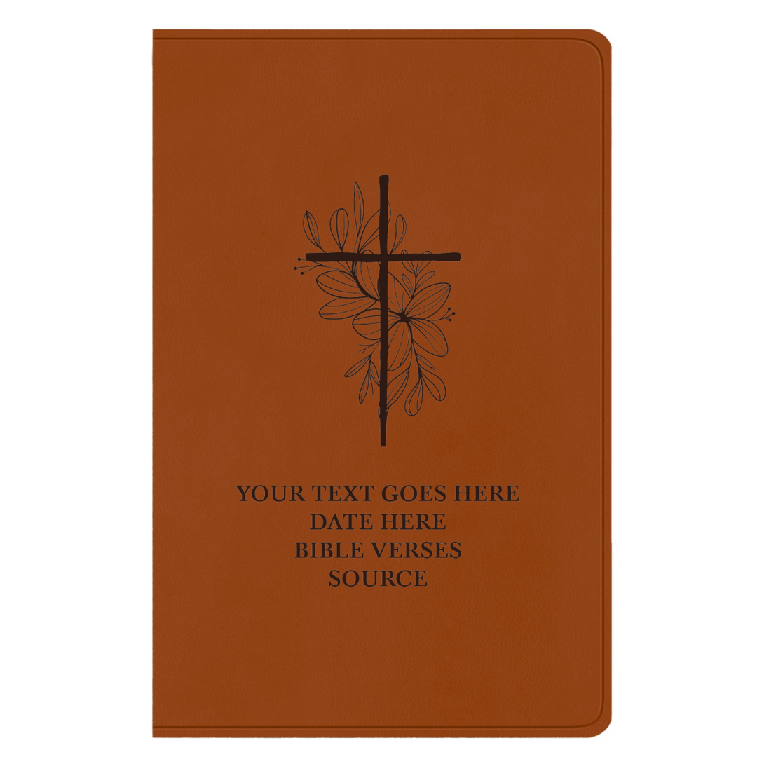 ESV Faux Leather Bible Large Full Cover Floral and Cross Design Engraved in Dark Brown | Shepherds Shelf - Shepherds Shelf