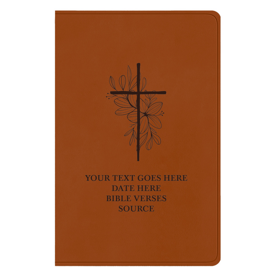 ESV Faux Leather Bible Large Full Cover Floral and Cross Design Engraved in Dark Brown | Shepherds Shelf - Shepherds Shelf