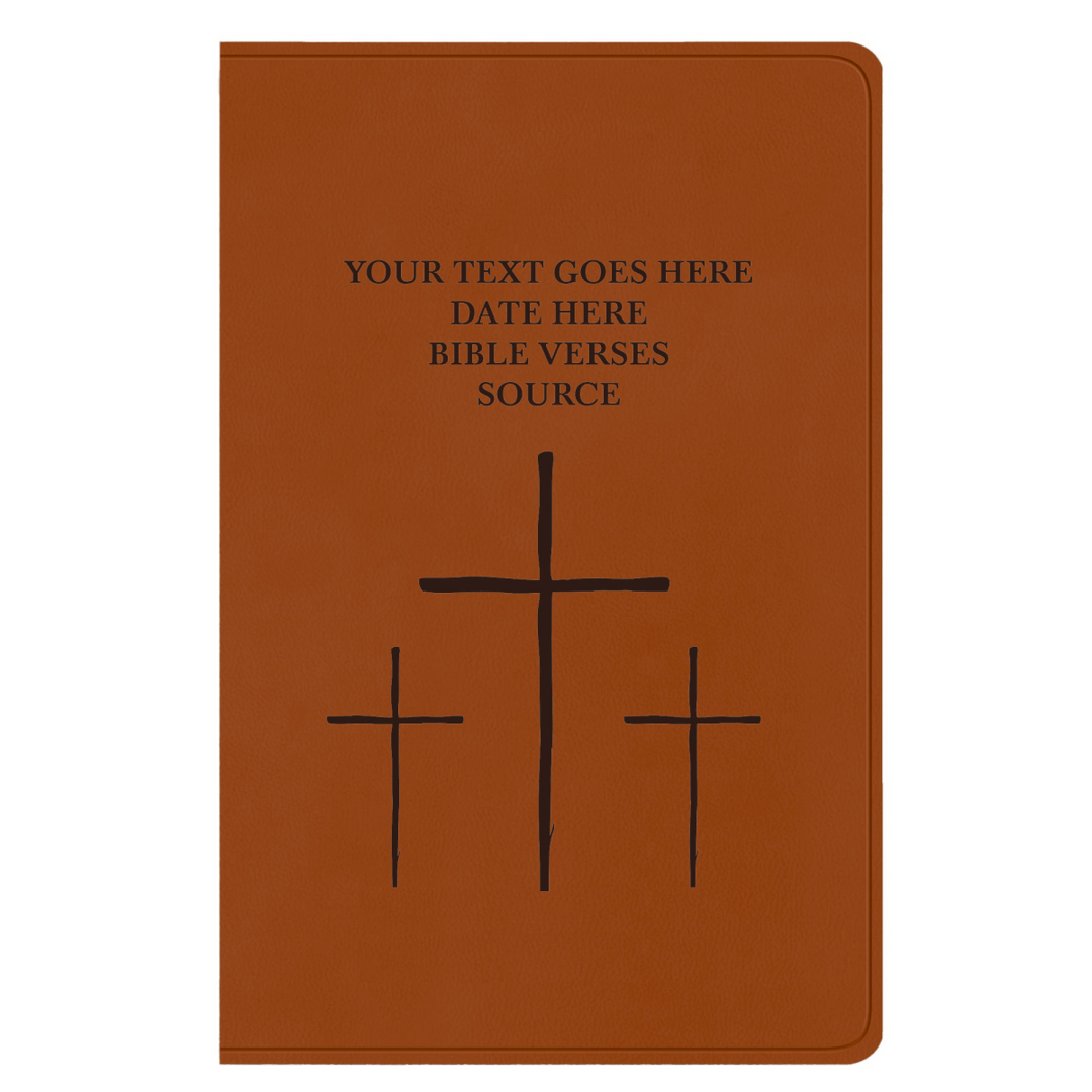 ESV Faux Leather Bible Large Full Cover The Three crosses Design Engraved in Dark Brown | Shepherds Shelf - Shepherds Shelf