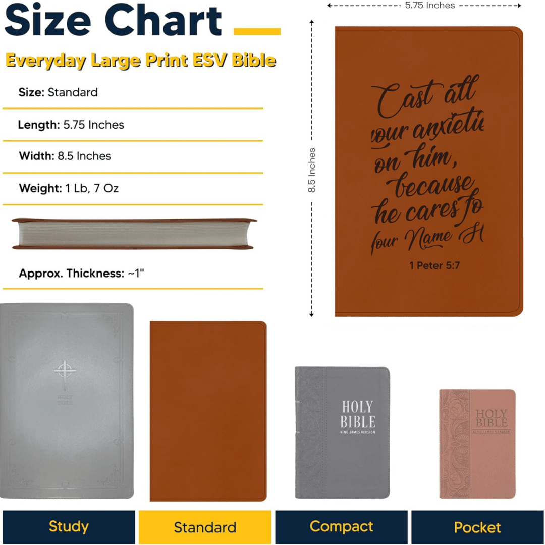 ESV Faux Leather Bible Large Text Custom Full Cover 1 Peter 5:7 Engraved in Dark Brown | Shepherds Shelf - Shepherds Shelf