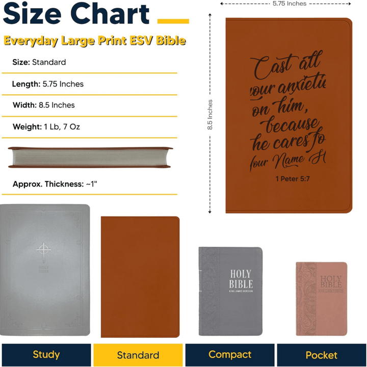 ESV Faux Leather Bible Large Text Custom Full Cover 1 Peter 5:7 Engraved in Dark Brown | Shepherds Shelf - Shepherds Shelf