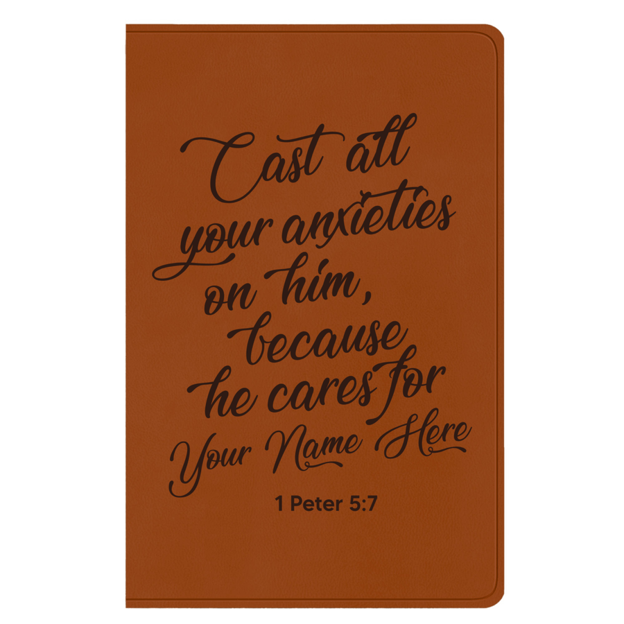 ESV Faux Leather Bible Large Text Custom Full Cover 1 Peter 5:7 Engraved in Dark Brown | Shepherds Shelf - Shepherds Shelf