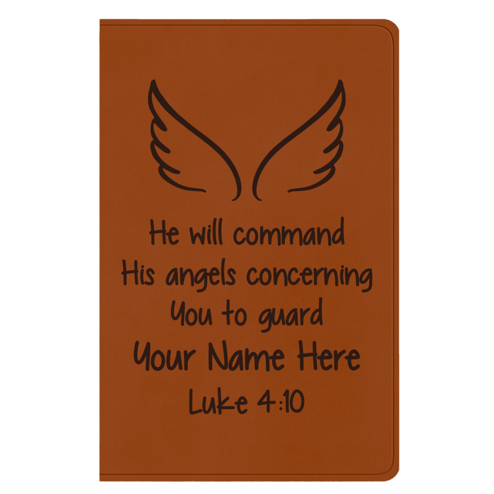 ESV Faux Leather Bible Large Text Custom Full Cover Luke 4:10 Engraved in Dark Brown | Shepherds Shel - Shepherds Shelf