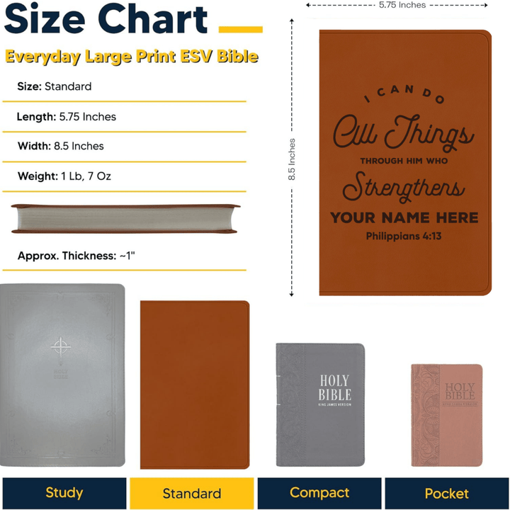 ESV Faux Leather Bible Large Text Custom Full Cover Philippians 4:13 Engraved in Dark Brown | Shepherds Shelf - Shepherds Shelf