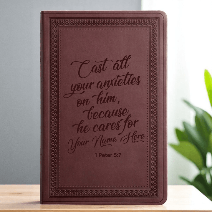 ESV Large Print Bible Full 1 Peter 5:7 | Purple Plum Faux Leather | Shepherds Shelf - Shepherds Shelf