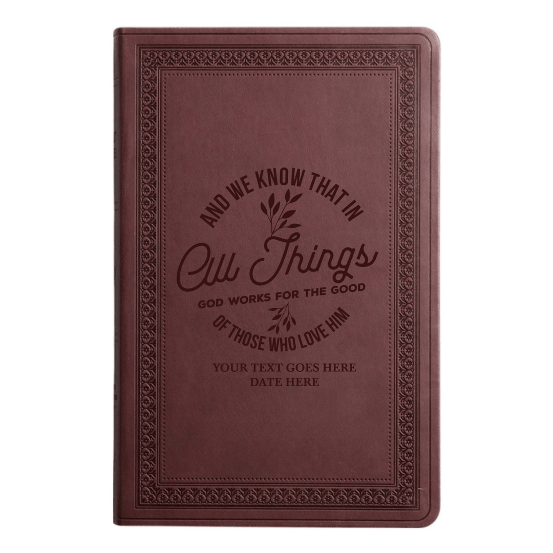 ESV Large Print Bible Full Cover All Things God Works For Good | Purple Plum Faux Leather | Shepherds Shelf - Shepherds Shelf
