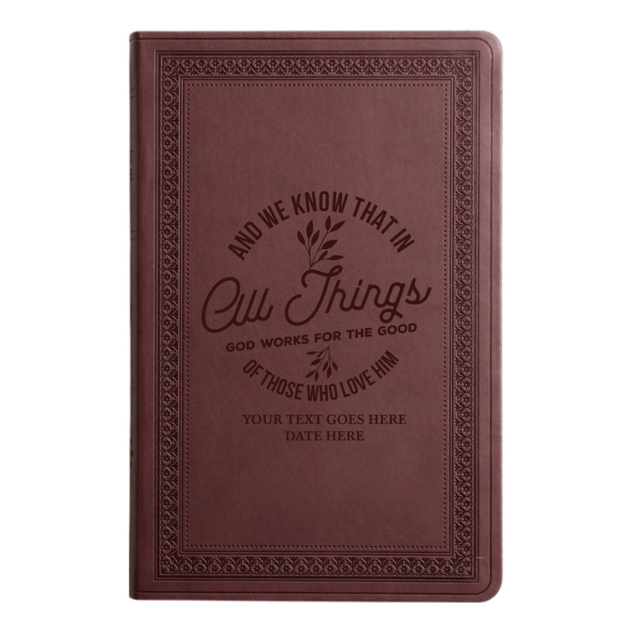 ESV Large Print Bible Full Cover All Things God Works For Good | Purple Plum Faux Leather | Shepherds Shelf - Shepherds Shelf
