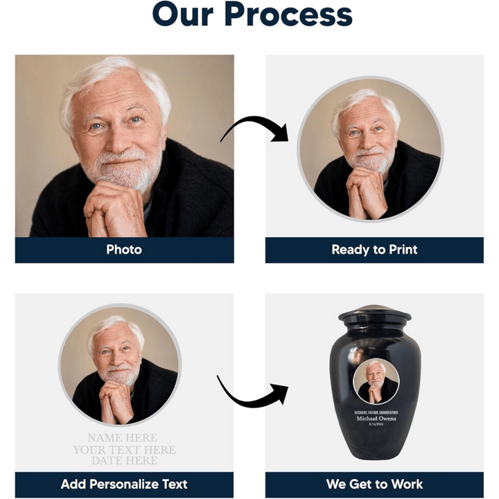 Extra Large Human Cremation Urn with Photo and Engraved Name Date on Vessel for Ashes and Cremains of Men & Women up to 350 Lbs | Black - Shepherds Shelf