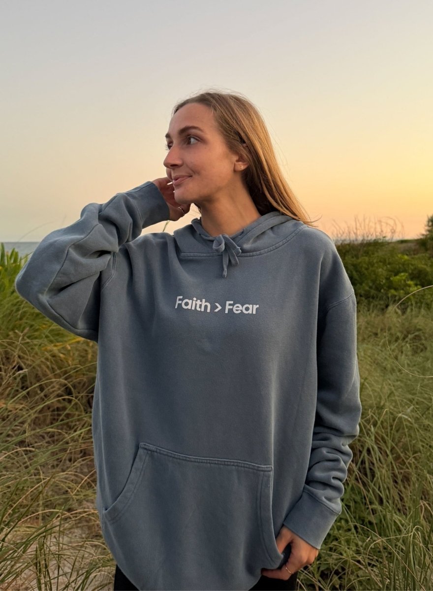 Faith > Fear Unisex Pigment - Dyed Hoodie Sweatshirt - Shepherds Shelf