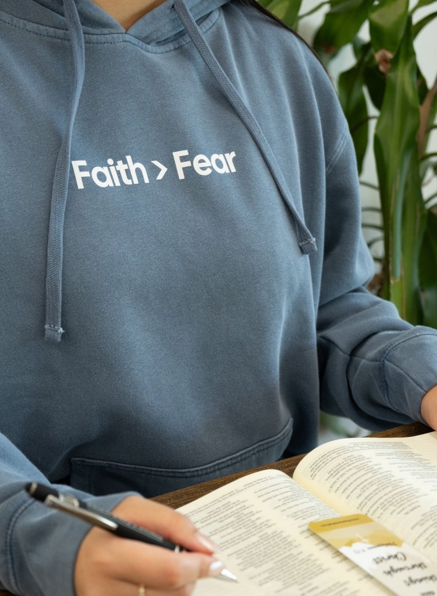 Faith > Fear Unisex Pigment - Dyed Hoodie Sweatshirt - Shepherds Shelf