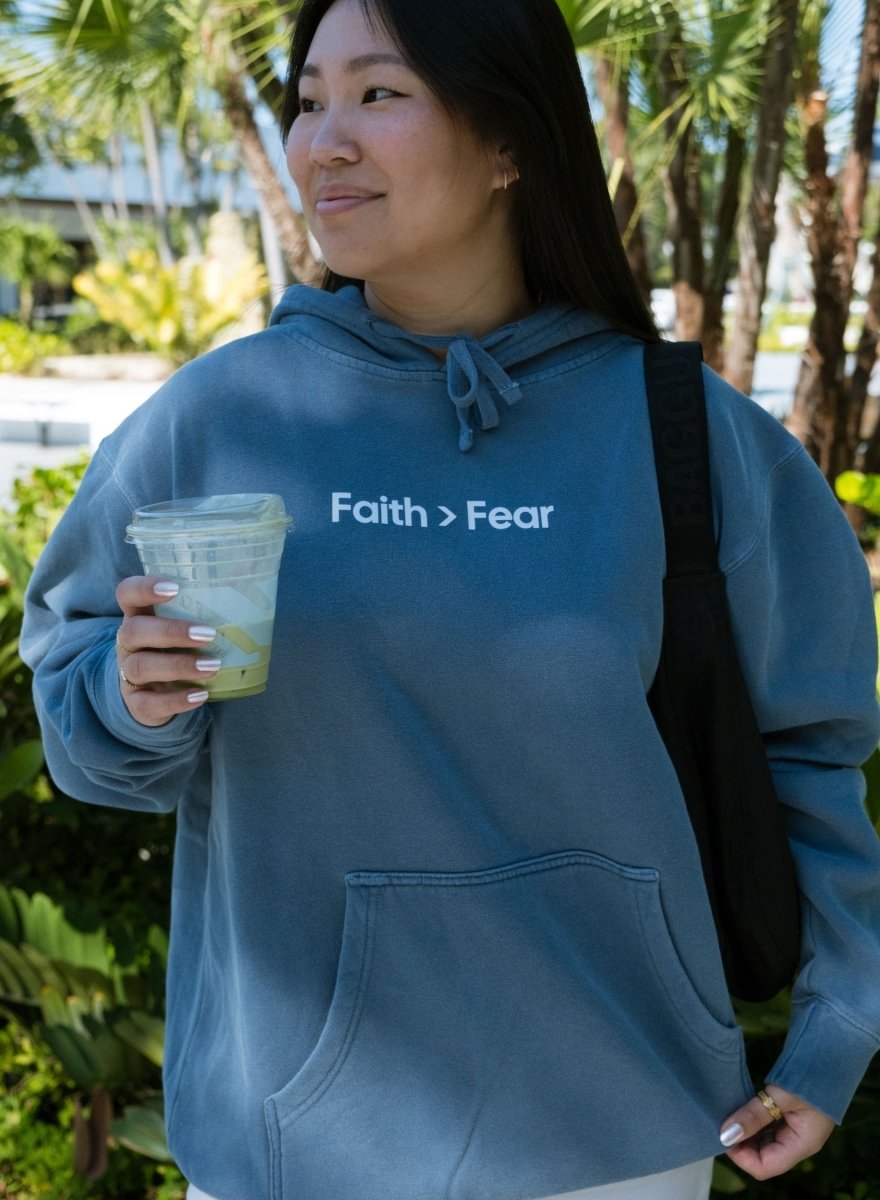 Faith > Fear Unisex Pigment - Dyed Hoodie Sweatshirt - Shepherds Shelf