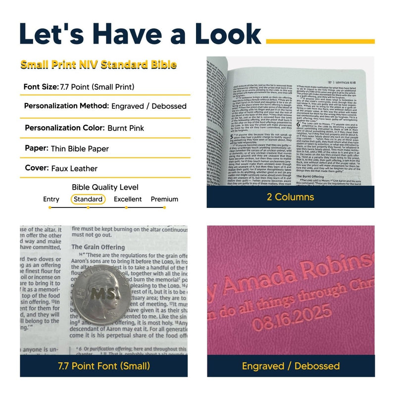 Faux Leather Pink Personalized NIV Holy Bible | Small Text