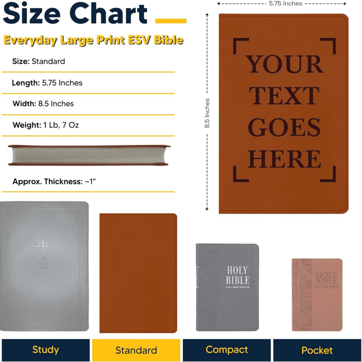 Full Cover Your Own Text Engraved ESV Large Print Bible | Light Brown Faux Leather | Shepherds Shelf - Shepherds Shelf