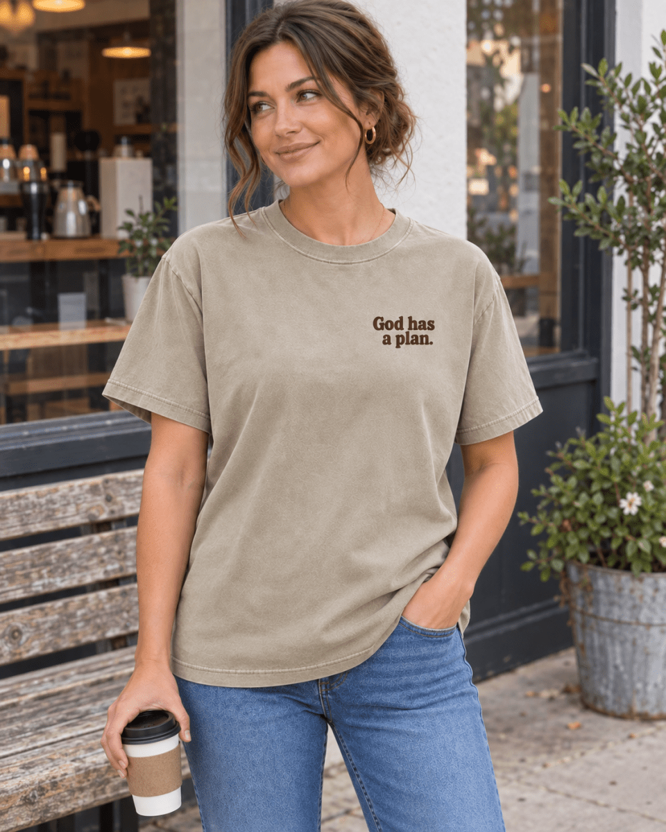 God Has a Plan Unisex Garment-Dyed Tee — Khaki - Shepherds Shelf
