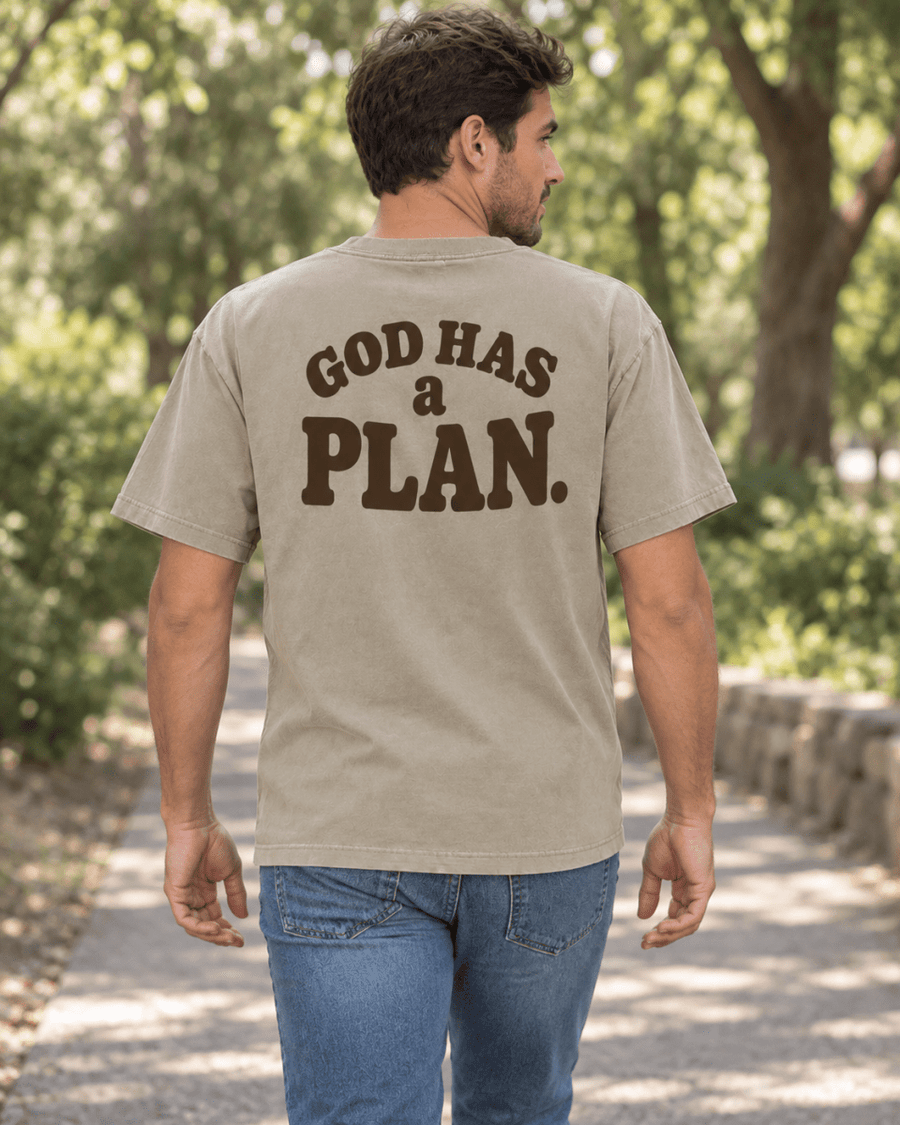 God Has a Plan Unisex Garment-Dyed Tee — Khaki - Shepherds Shelf