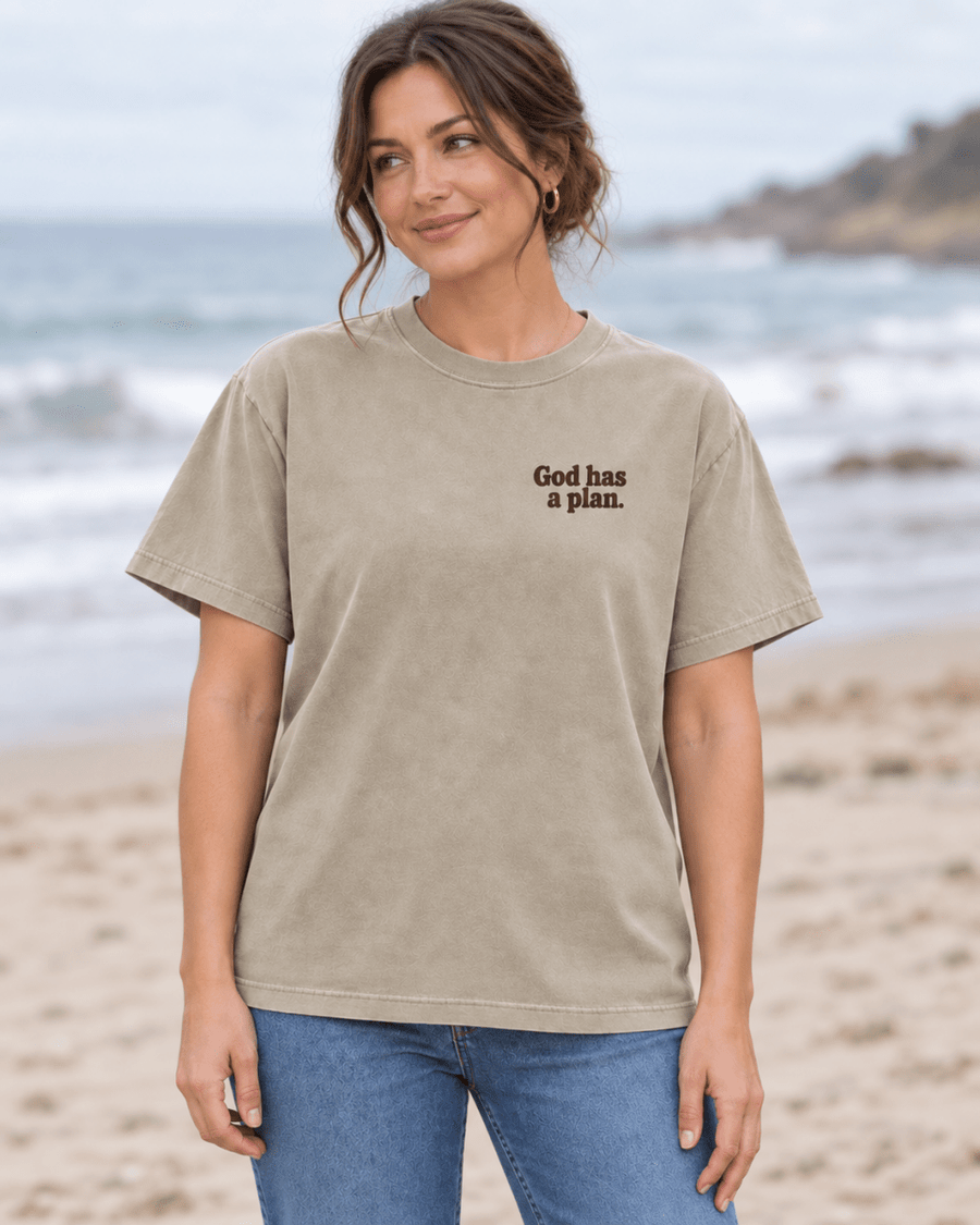 God Has a Plan Unisex Garment-Dyed Tee — Khaki - Shepherds Shelf