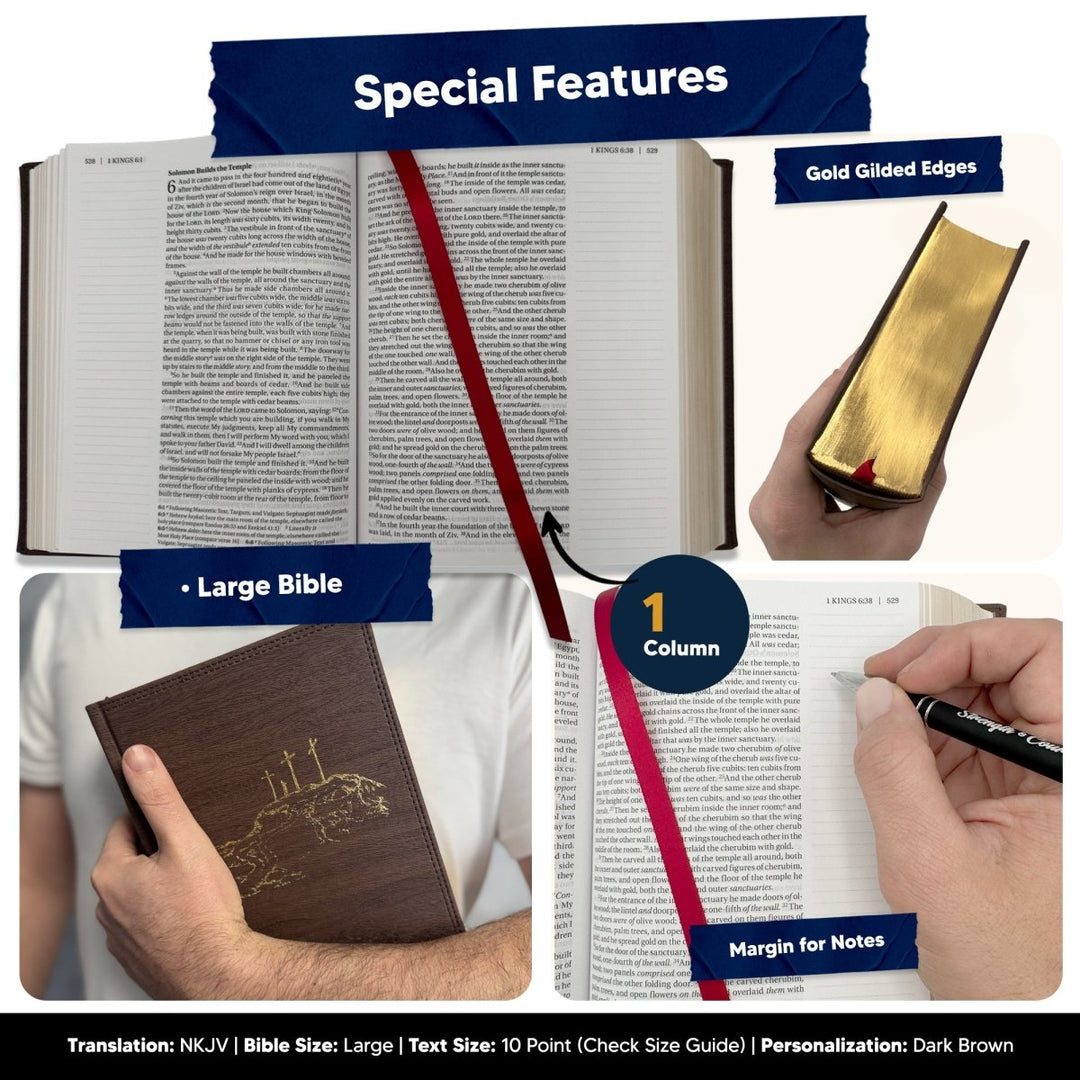 Hardcover NKJV Customized Large Note Taking Bible | Red Letter| Brown - Shepherds Shelf