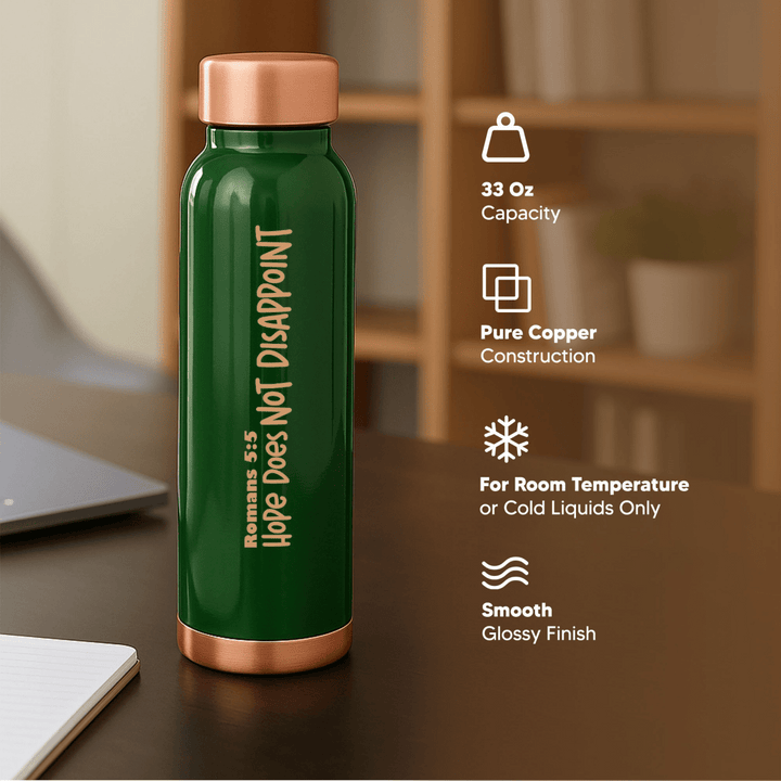Hope Does Not Disappoint Customized Copper Water Bottle Romans 5:5 and Your Name | Pure Copper | 33 Oz - Shepherds Shelf