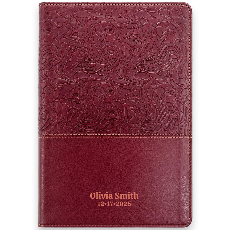 Custom NKJV Medium Print All-in-One Study Bible in Faux Leather Red with 15000 Bottom-of-page Study Notes | Christian Gift for Bible Study