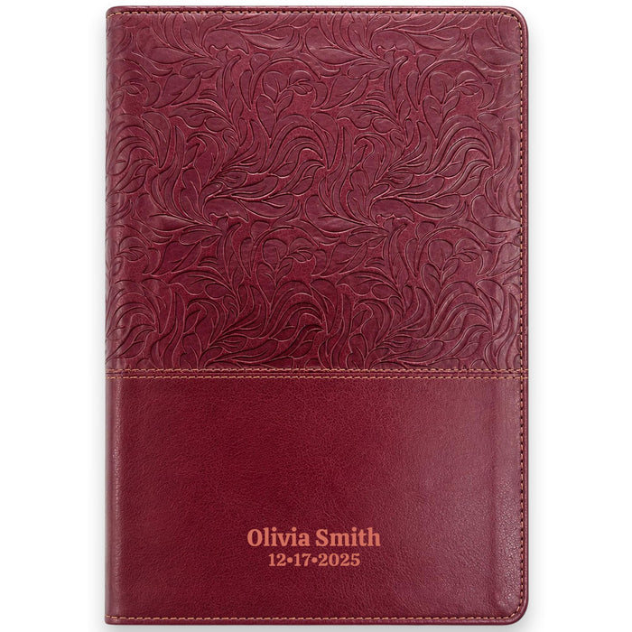 Custom NKJV Medium Print All-in-One Study Bible in Faux Leather Red with 15000 Bottom-of-page Study Notes | Christian Gift for Bible Study