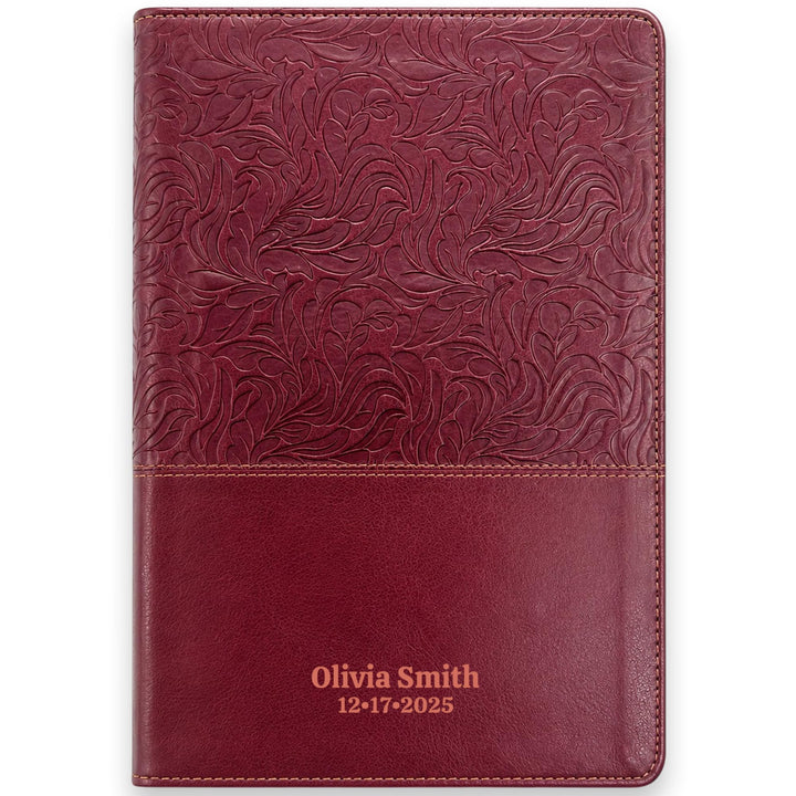 Custom NKJV Medium Print All-in-One Study Bible in Faux Leather Red with 15000 Bottom-of-page Study Notes | Christian Gift for Bible Study