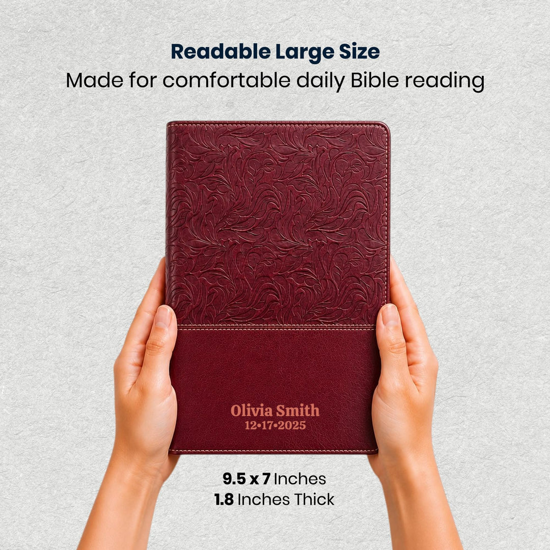 Custom NKJV Medium Print All-in-One Study Bible in Faux Leather Red with 15000 Bottom-of-page Study Notes | Christian Gift for Bible Study