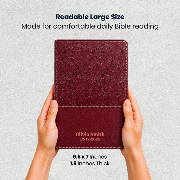 Custom NKJV Medium Print All-in-One Study Bible in Faux Leather Red with 15000 Bottom-of-page Study Notes | Christian Gift for Bible Study