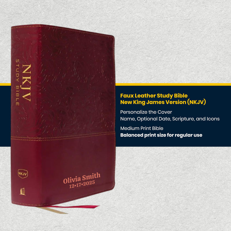 Custom NKJV Medium Print All-in-One Study Bible in Faux Leather Red with 15000 Bottom-of-page Study Notes | Christian Gift for Bible Study