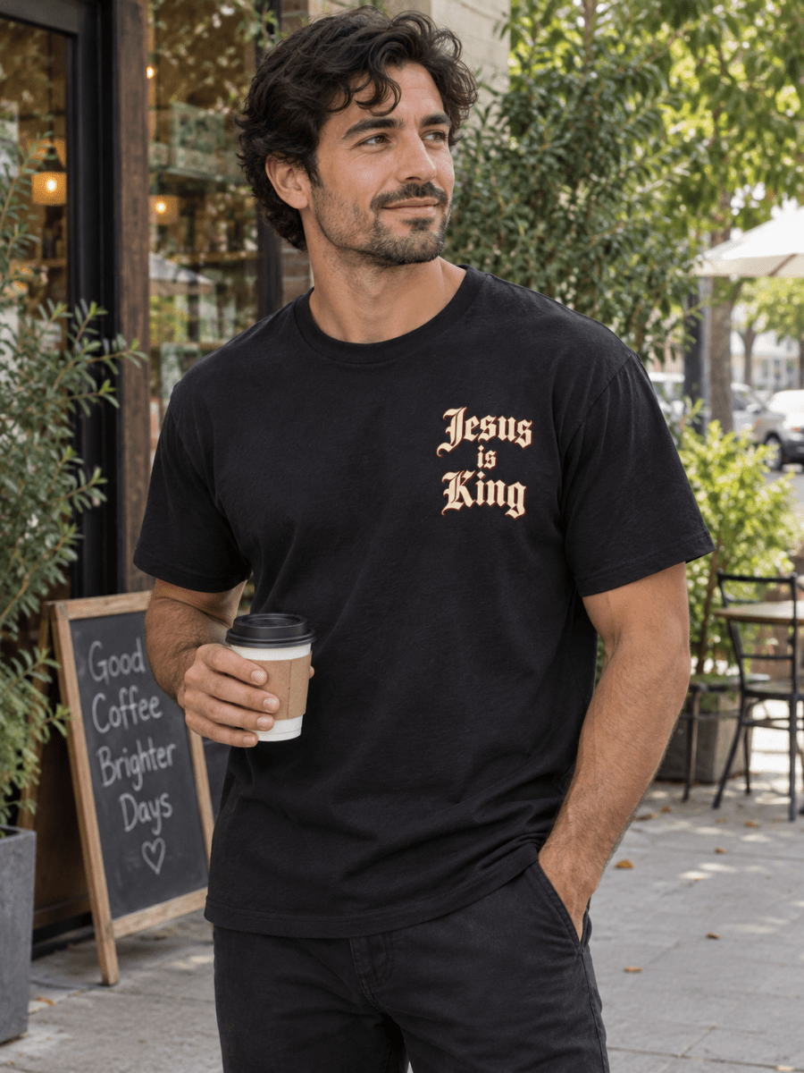 Jesus Is King Royal Lettering Unisex Garment-Dyed Tee — Black - Shepherds Shelf