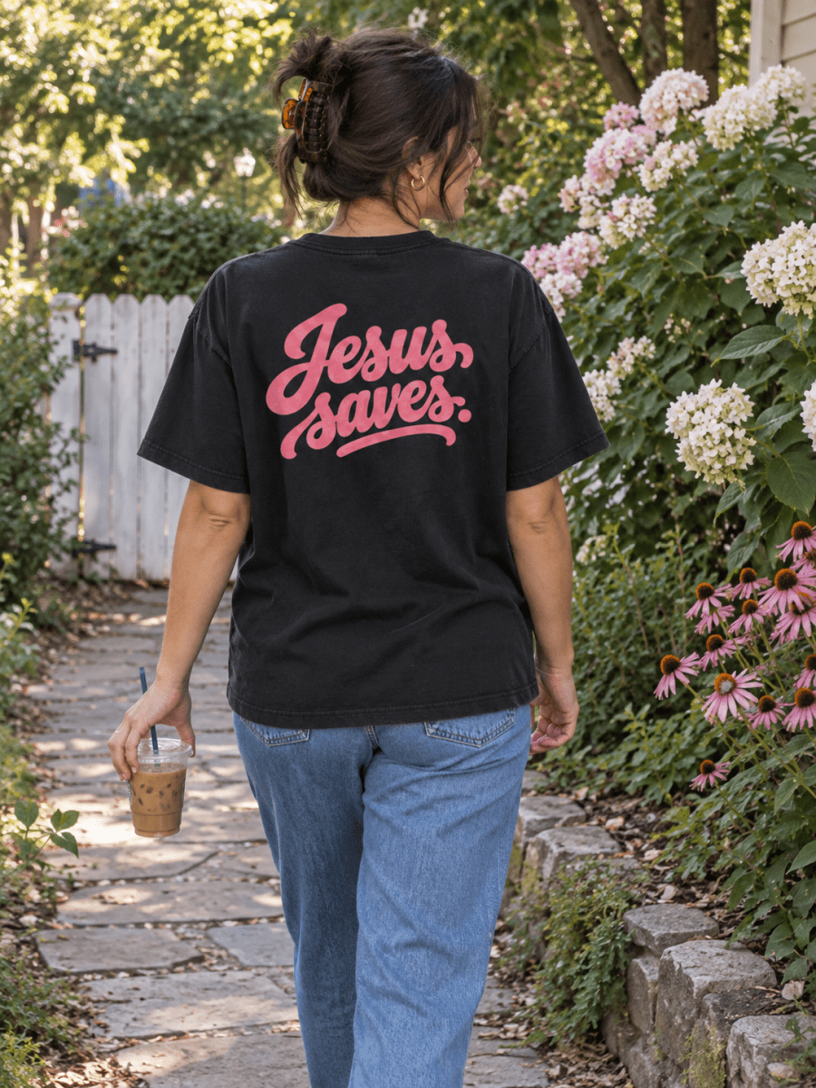 Jesus Saves Rose Tee - Shepherds Shelf