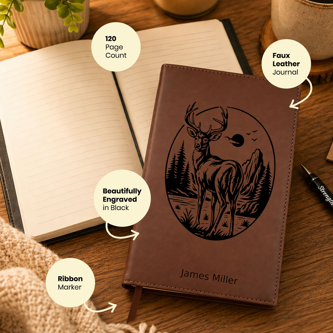 Personalized Brown Leatherette Journal Notebook | Buck