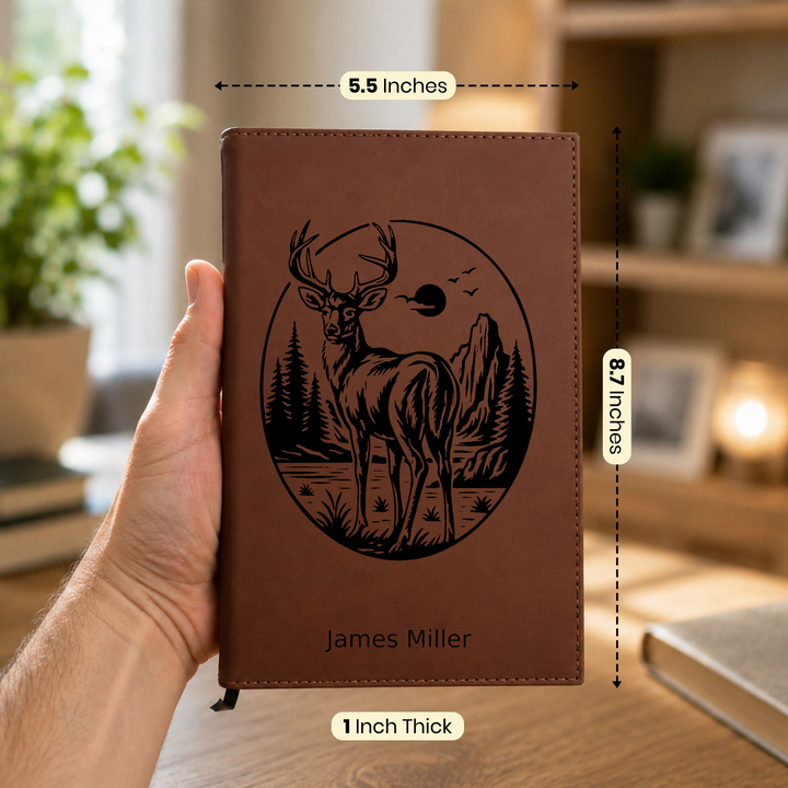 Personalized Brown Leatherette Journal Notebook | Buck