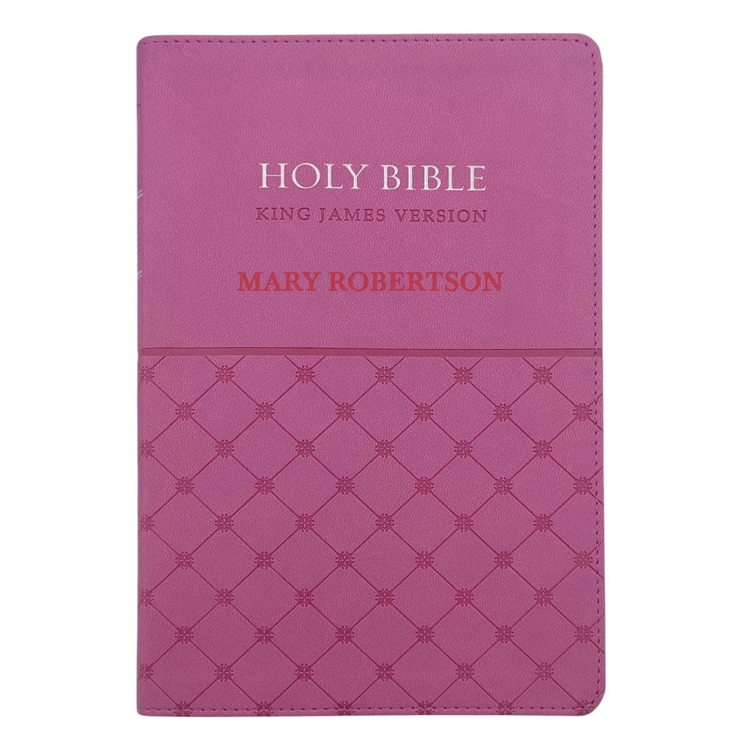 KJV Pink Standard Size Holy Bible Small Print Faux Leather Lay Flat Cover - Shepherds Shelf