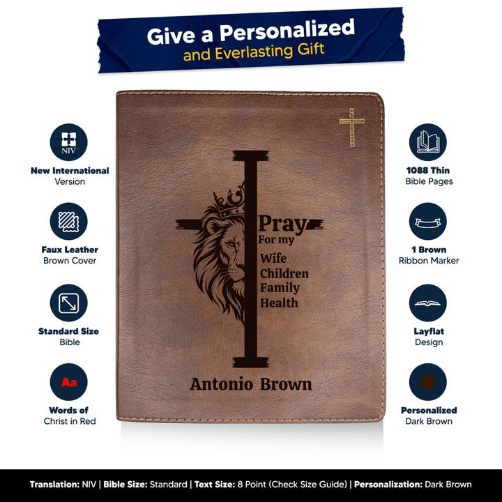 NIV Brown Standard Size Journaling Holy Bible Medium Print | Regal Lion Cross - Shepherds Shelf