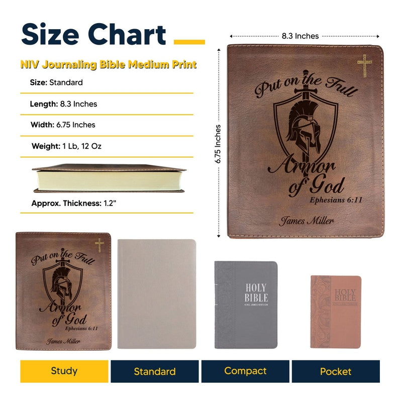 NIV Brown Standard Size Notetaking Holy Bible Medium Print | Armor of God