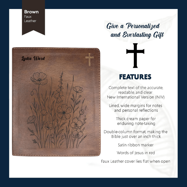 NIV Brown Standard Size Notetaking Holy Bible Medium Print | Bunch of Flowers - Shepherds Shelf