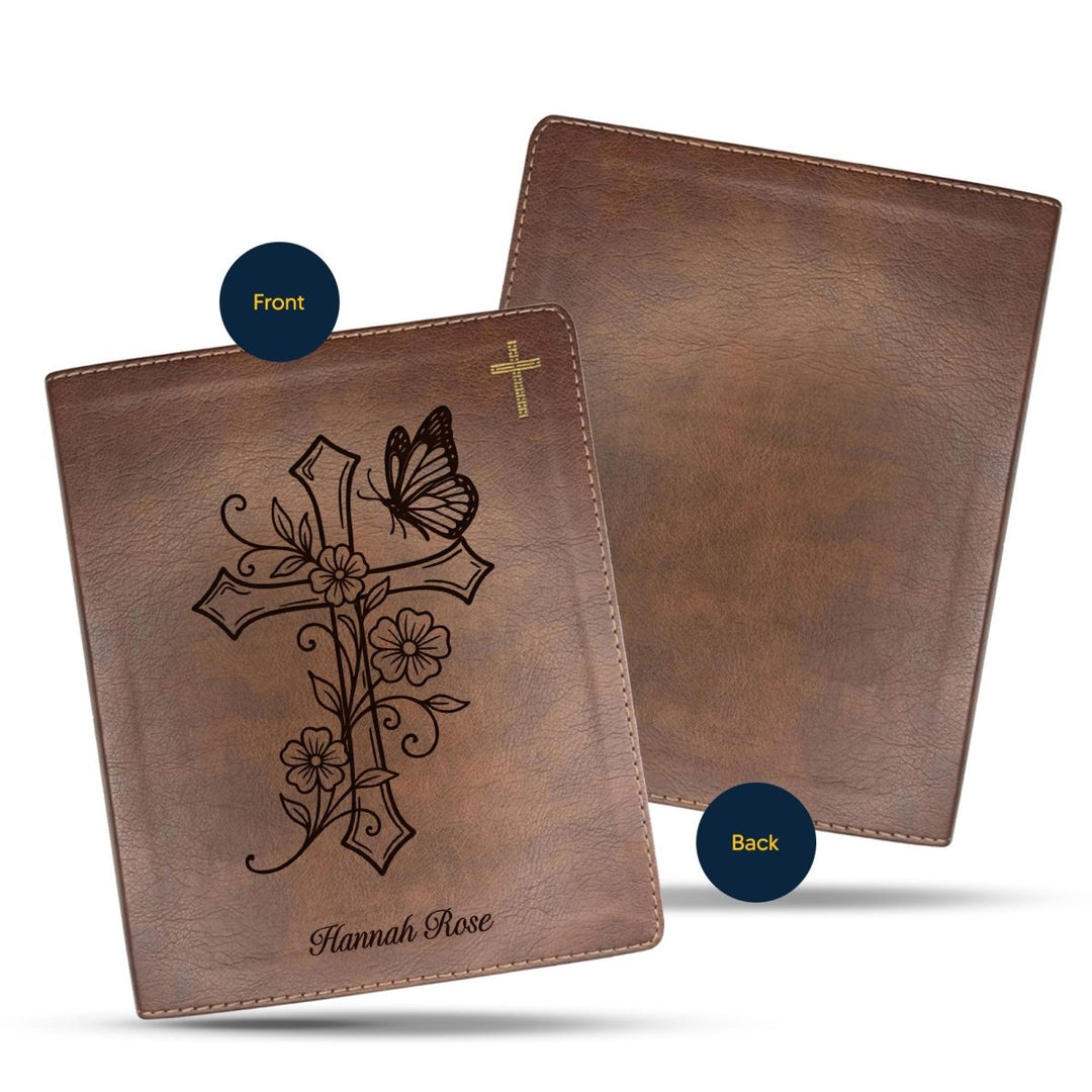 NIV Brown Standard Size Notetaking Holy Bible Medium Print | Cross + Butterfly - Shepherds Shelf