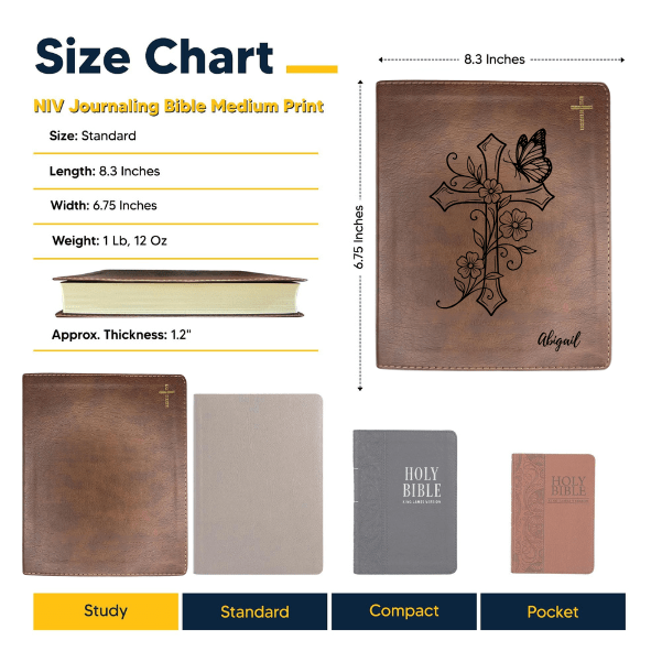 NIV Brown Standard Size Notetaking Holy Bible Medium Print | Cross + Butterfly - Shepherds Shelf