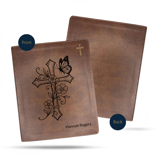 NIV Brown Standard Size Notetaking Holy Bible Medium Print | Cross + Butterfly - Shepherds Shelf