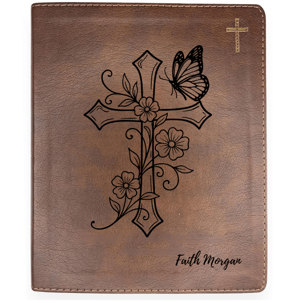 NIV Brown Standard Size Notetaking Holy Bible Medium Print | Cross + Butterfly - Shepherds Shelf