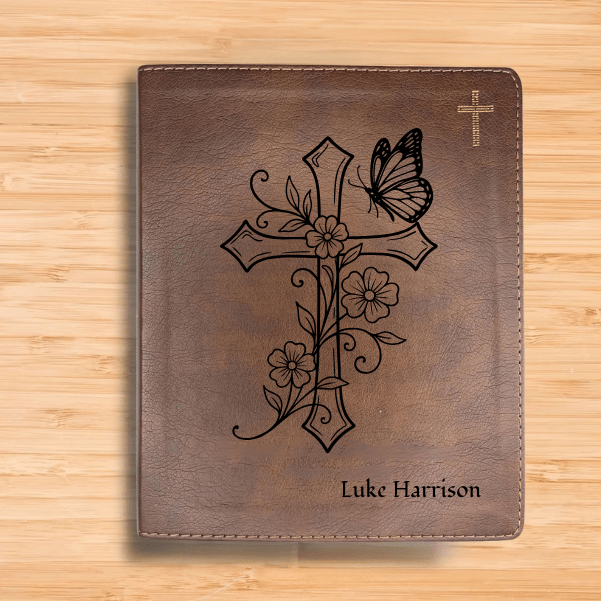 NIV Brown Standard Size Notetaking Holy Bible Medium Print | Cross + Butterfly - Shepherds Shelf