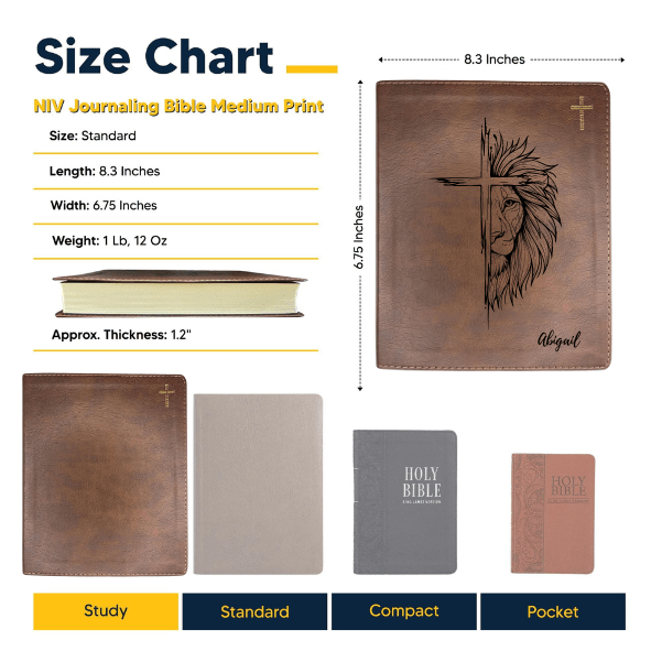 NIV Brown Standard Size Notetaking Holy Bible Medium Print | Cross + Lion - Shepherds Shelf